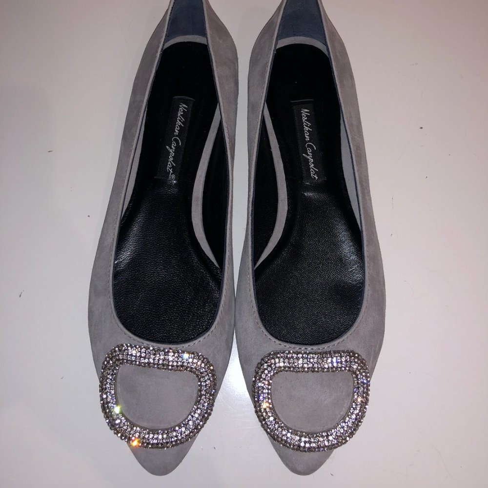 Suede & Crystal Flats